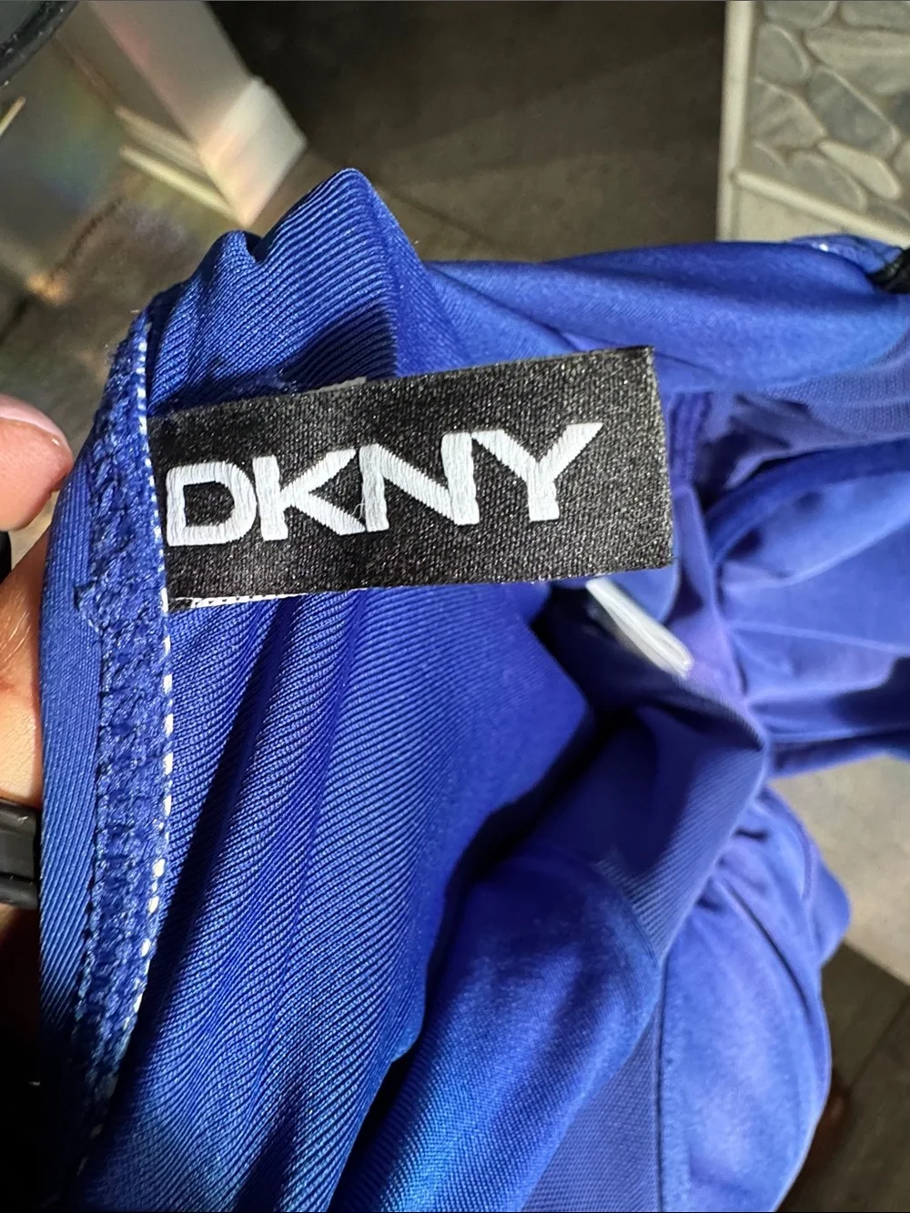DKNY Royal Blue Ruffle V-Neck One-Piece Swimsuit - Picture 4 of 5